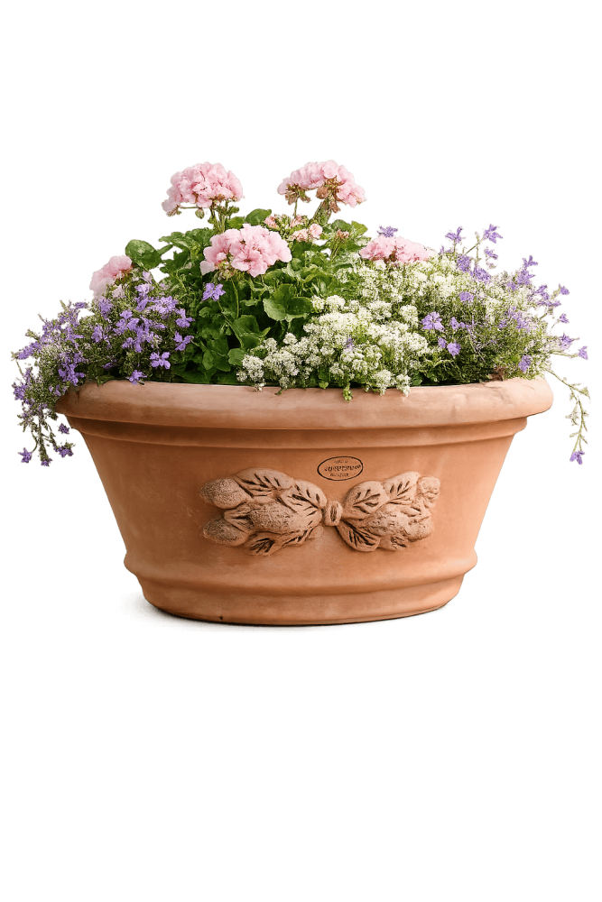 Pot ovale en terre cuite décoré d’Impruneta